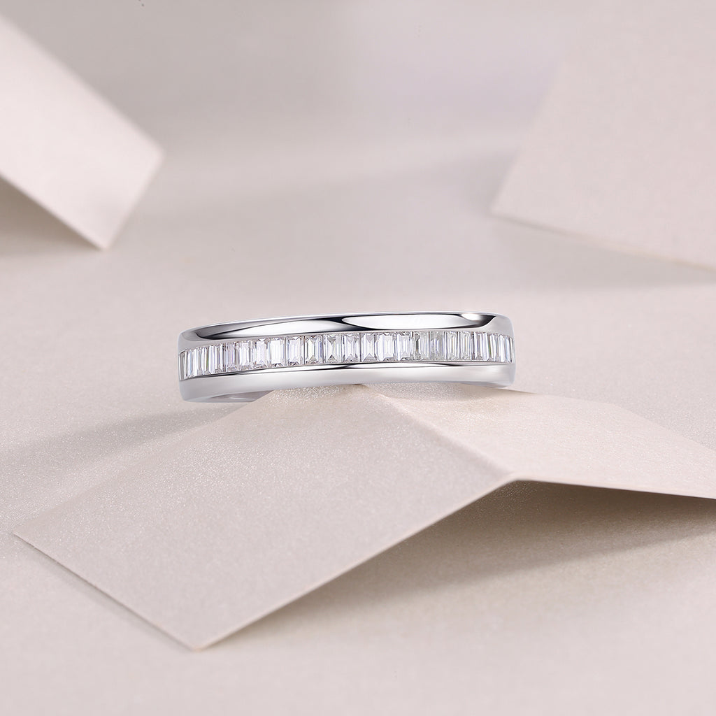The Beauty Of Overlap - A Wedding Ring Set With Top-quality Square Moissanite S925 Silver And Platinum-plated Diamond Can Be Inspected With A Diamond Pen