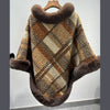 Big Fur Collar Cloak Mid-length Batwing Sleeve Pullover Classic Plaid Shawl