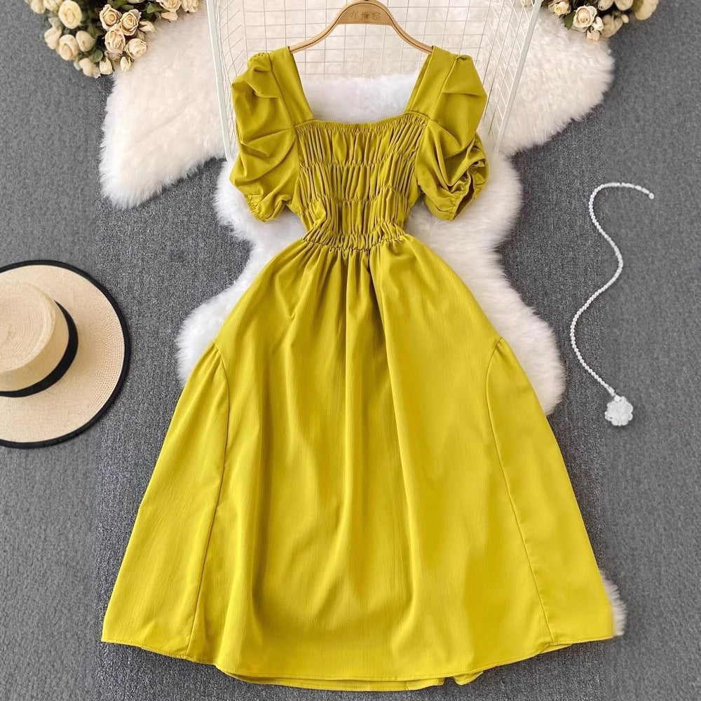 Bubblesleeve Squareneck Waistcinching Dress