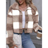 Plaid Pattern Plush Button Cardigan Casual Warm Coat
