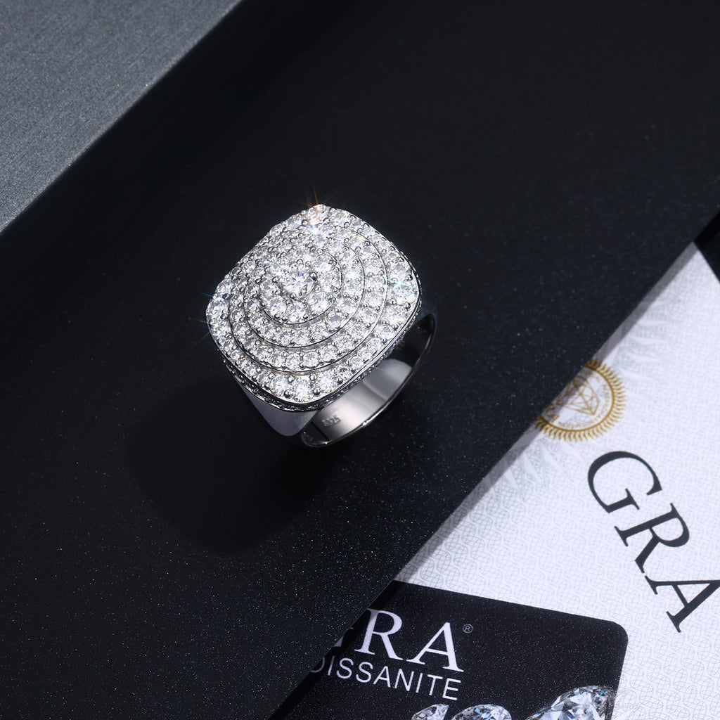 The Divine Revelation Ring - Set With Top-quality Moissanite S925, Silver And Platinum-plated Men's Ring, Diamond Ring, Wedding Ring. The Ring Can Be Inspected With A Diamond Pen