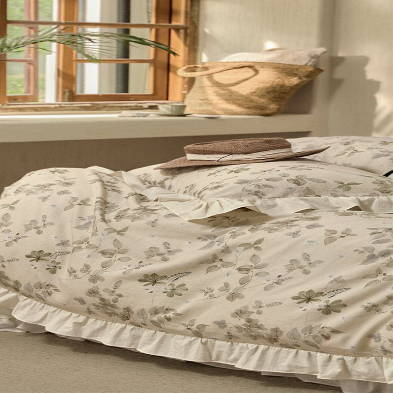 Cotton And Linen Yarn-dyed Printing Single Double Bed Sheets Washed Four-piece Set