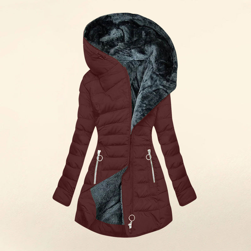 Fashion Long-sleeve Zipper Cotton-padded Coat Women