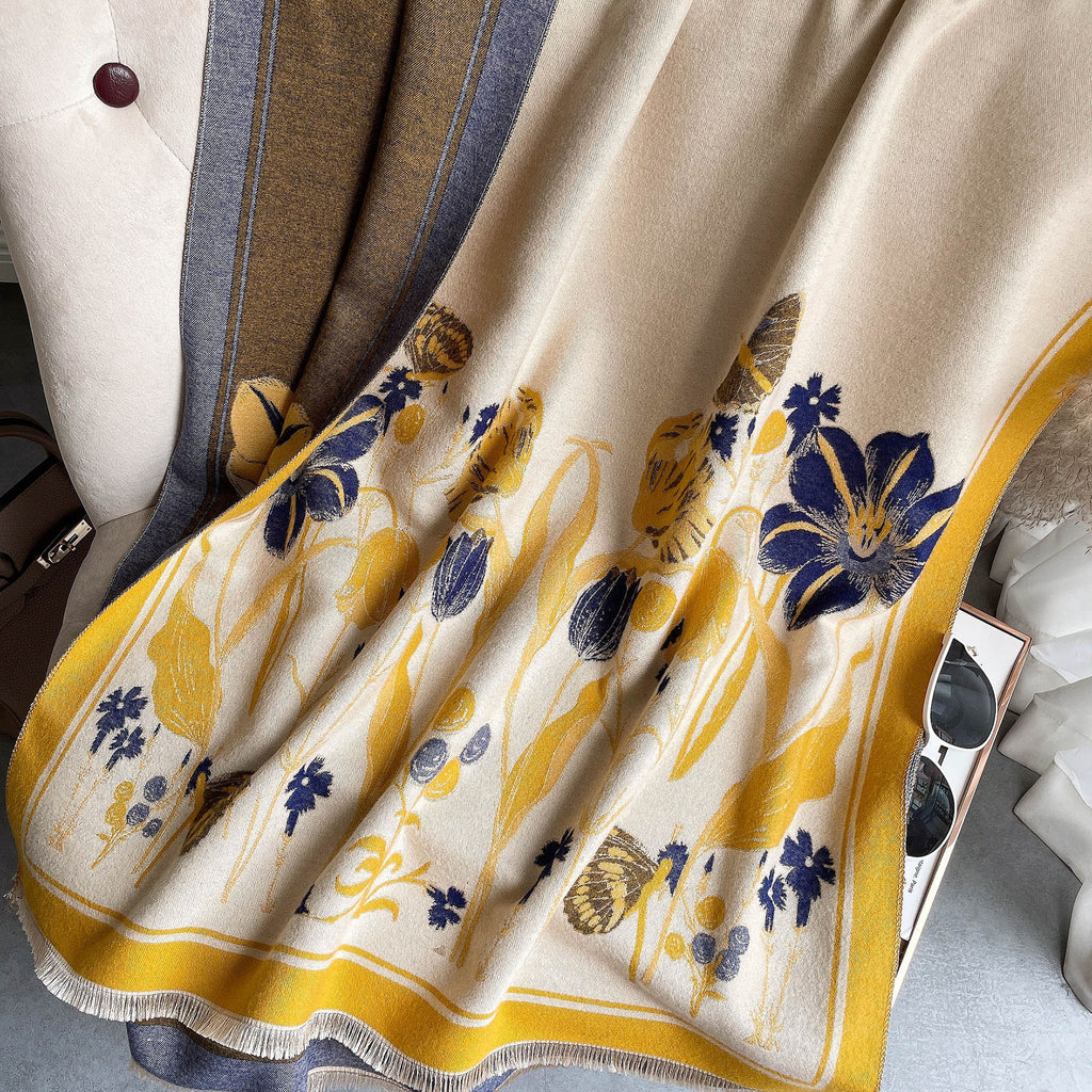 Autumn And Winter Cashmere-like Warm Jacquard Flower Decorative Air Conditioning Shawl