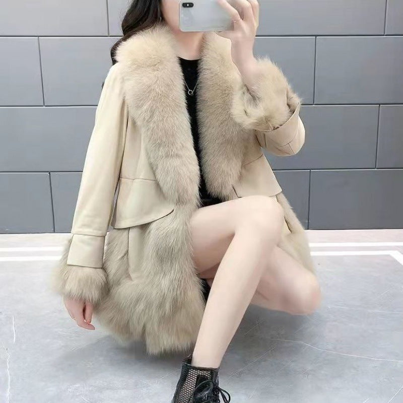 Faux Fur Mid-length Fox Fur Padded Coat