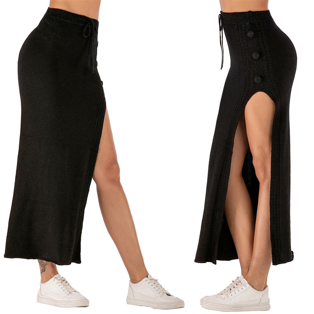 Fashion European And American Style Long Skirt Slim-fit Woolen Skirt Versatile Split Skirt