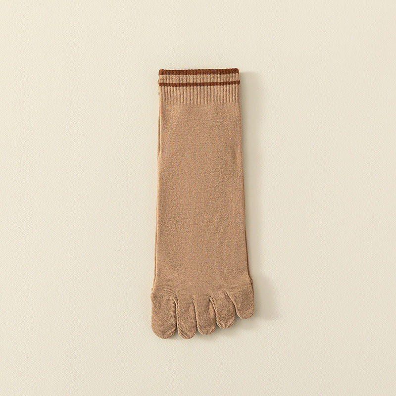 Breathable Sweat Absorbing Five Finger Striped Mid-calf Length Socks