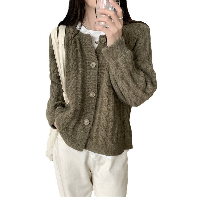 Gentle Soft Twist Knit Cardigan Women Loose Short