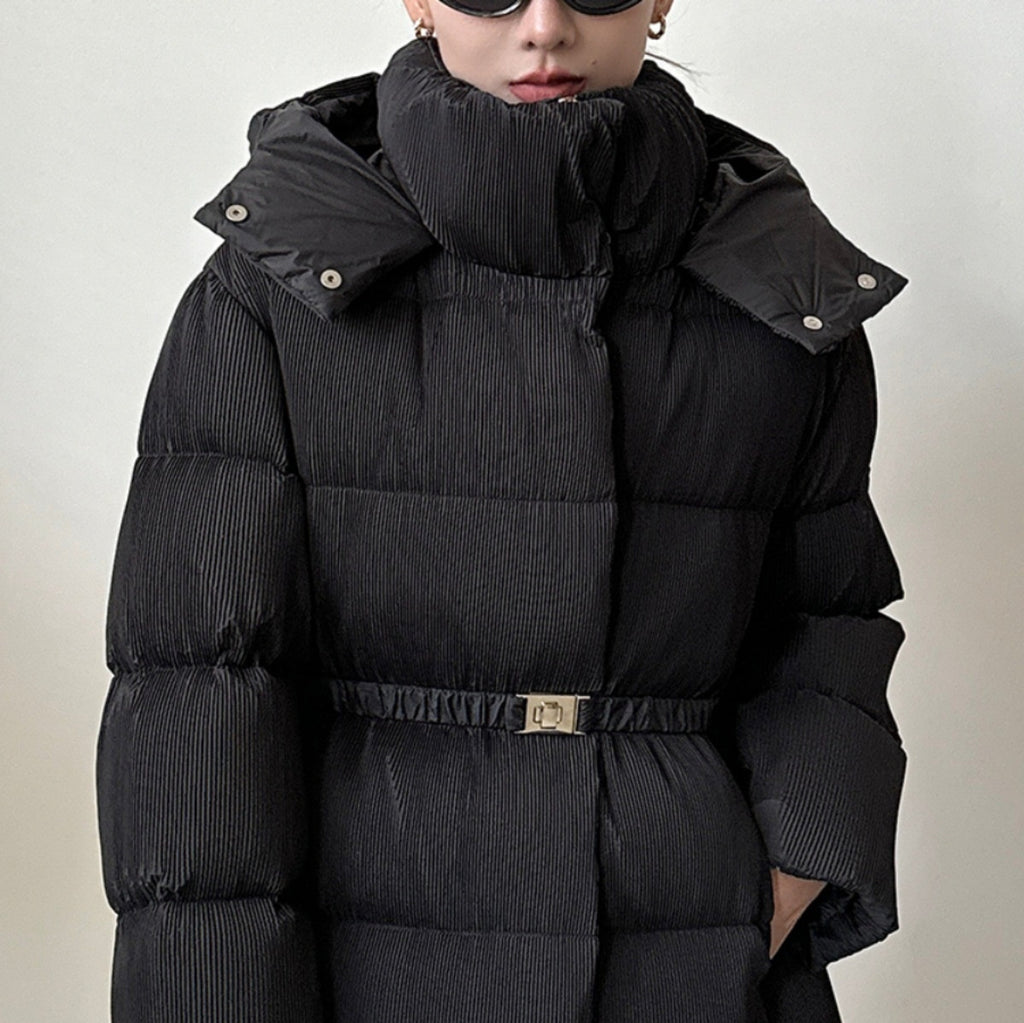 New Waist Belt Down Jacket Women's Waist Slimming Crumpled Thickened Slim Fit