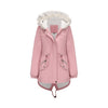 Ladies Hooded With Fur Collar Fleece Padded Coat