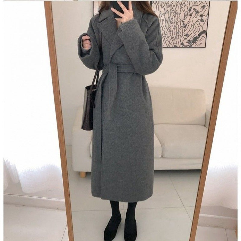 Loose Temperament Minimalist Lace-up Thick Wool Commuter's All-matching Coat