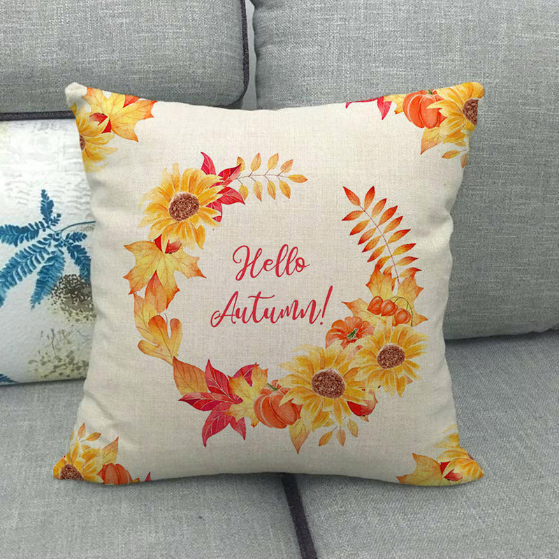 Painted pumpkin linen pillowcase