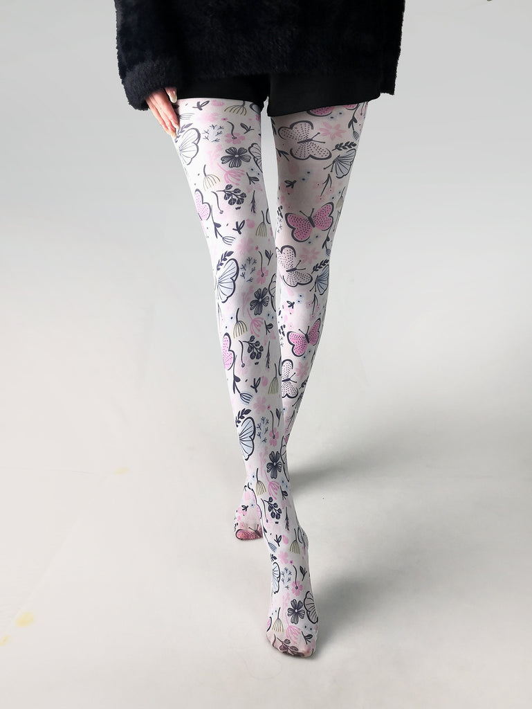 Japanese Color Rose Printed Pantyhose