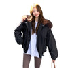 Big Fur Collar Hooded Horn Button Cotton-padded Jacket Women's Casual Loose