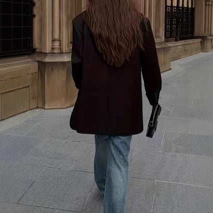 جاكيت بدلة نسائي أسود فضفاض بتصميم كلاسيكي