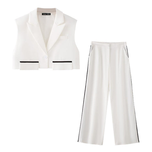 Fashion Vest Lapel Blouse And Pants Women