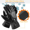 1Pair Unisex Black Leather Gloves Winter Warm Windproof High Quality Soft Gloves Outdoor Cycling Skiing Running Motorbike Gloves