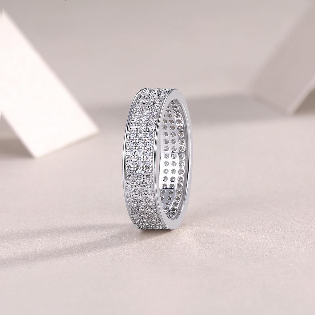 Starlight Shining - A Wedding Ring Set With Top-quality Moissanite S925 Silver And Platinum-plated Diamond. The Ring Can Be Inspected With A Diamond Pen