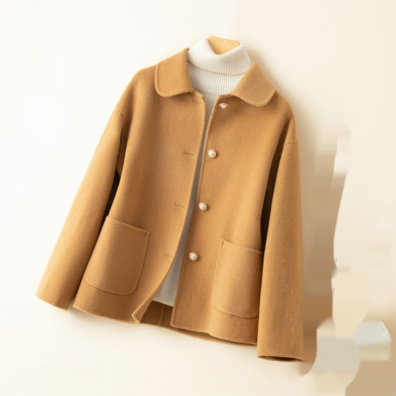 Double-sided Cashmere Short Doll Collar Classic Style Woolen Coat
