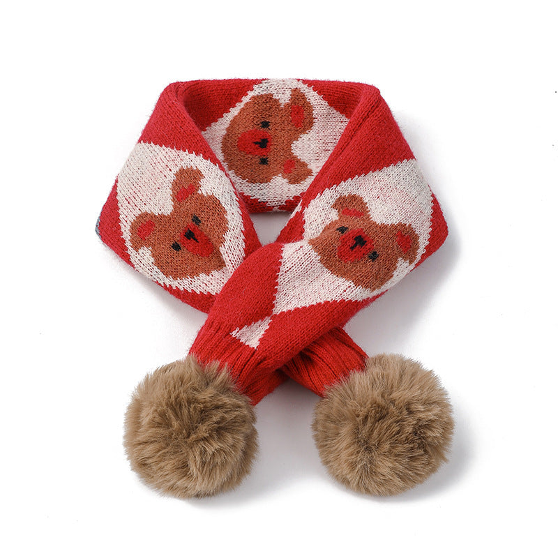 Cartoon Bear Rabbit Piercing Rabbit Hair Ball Knitted Wool Scarf