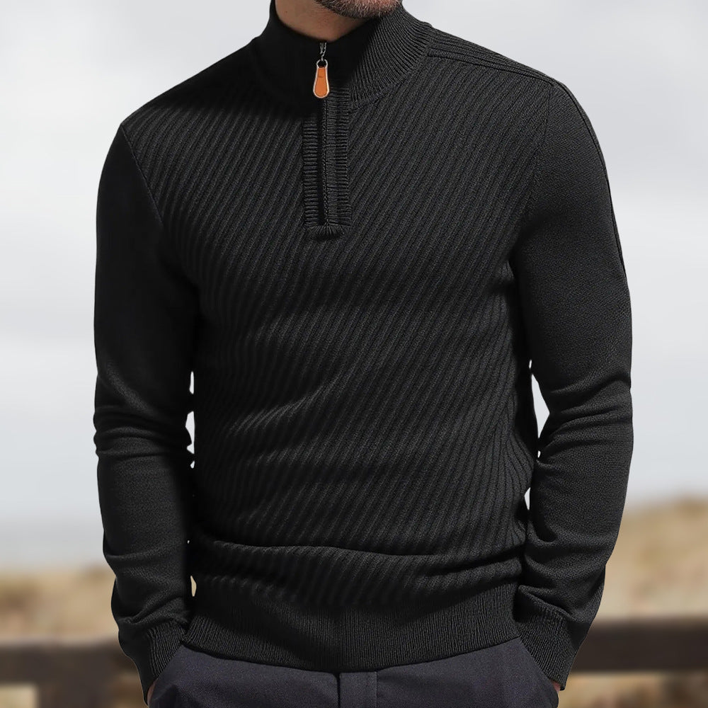 Men's Turtleneck Sweater With Twill Knit And Zipper