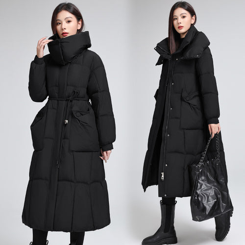 Knee-length Warm Cotton Coat Loose Thicken Waist-cinching Padded Jacket