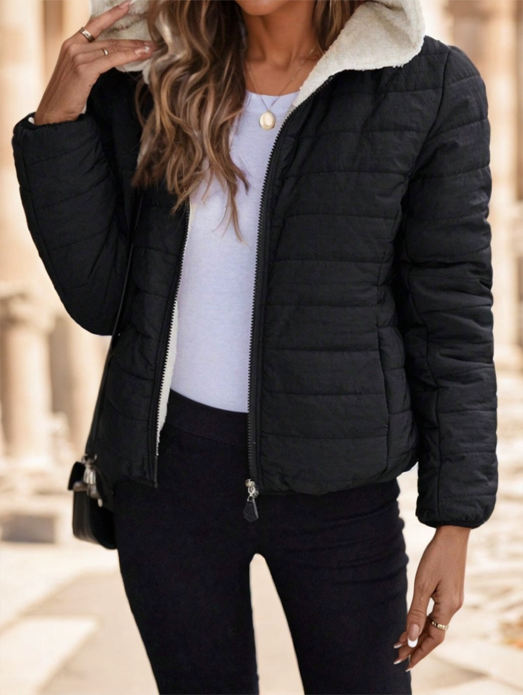 Black Casual Street Style Lightweight Warm Short Women Padded Coat