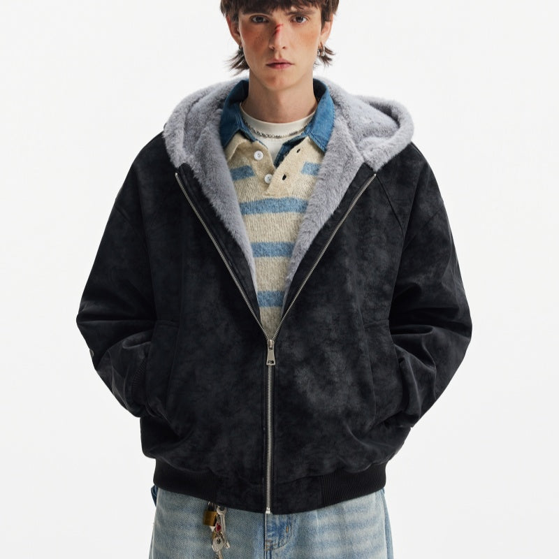 Hooded Cotton Jacket For Winter, Warm And Thick With Fur Collar