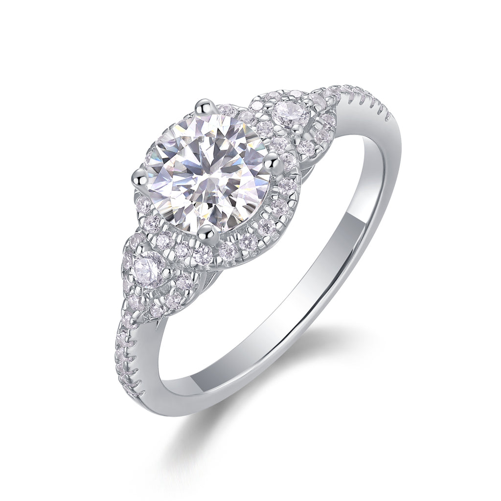 Lake Baikal - Set With 1-carat Top-quality Moissanite S925, Silver And Platinum-plated Diamond Wedding Ring. The Ring Can Be Inspected With A Diamond Pen