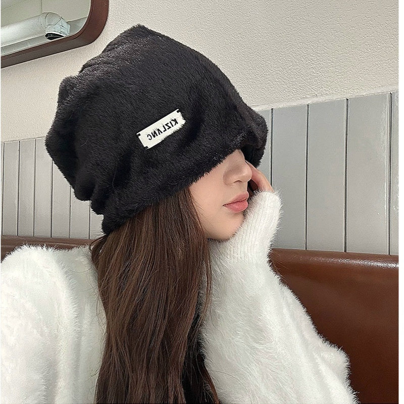 Simple Mink Fur Pile Heap Cap Big Head Circumference Makes Face Look Smaller