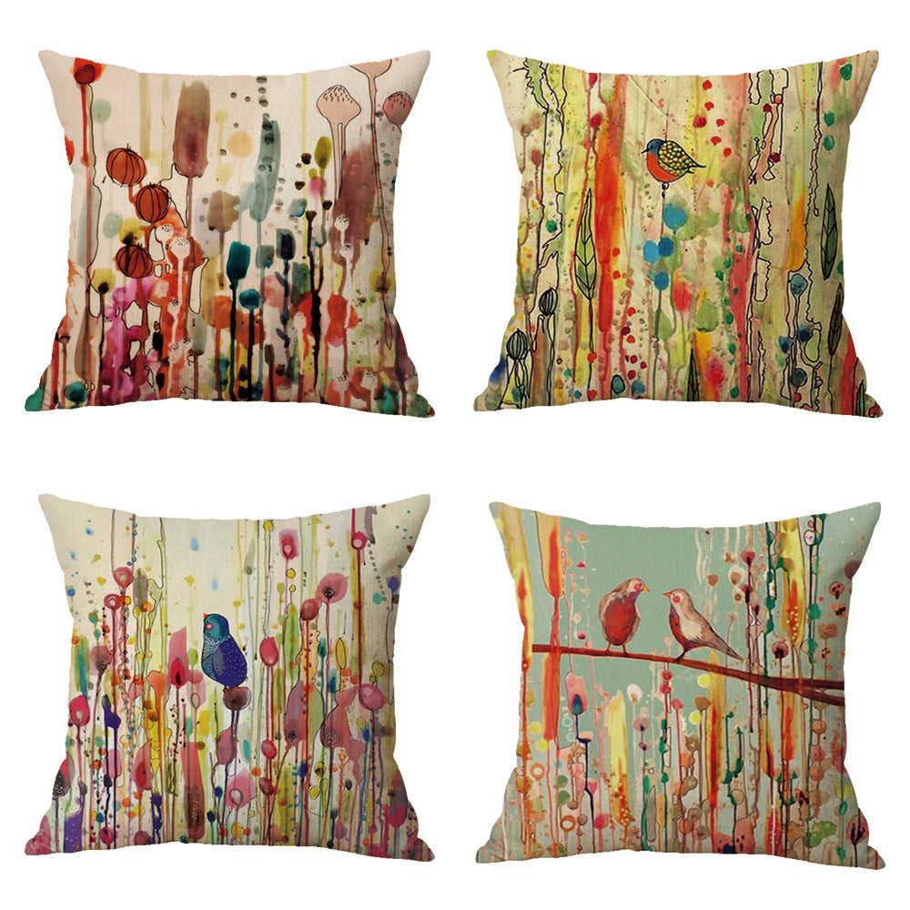 Oil painting bird cushion cover