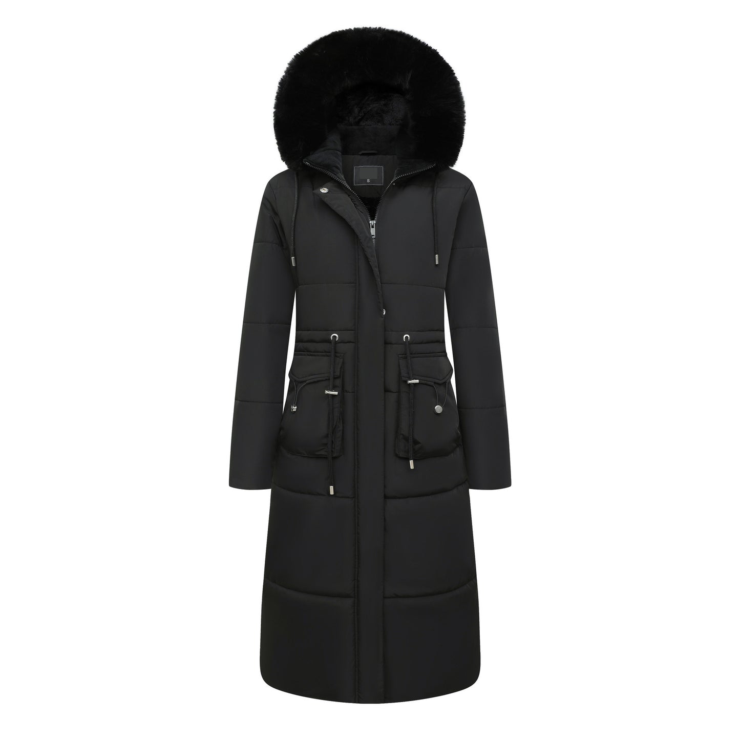 Women's Cotton Jacket Drawstring Cinched Hoodie Fleece-lined Warm