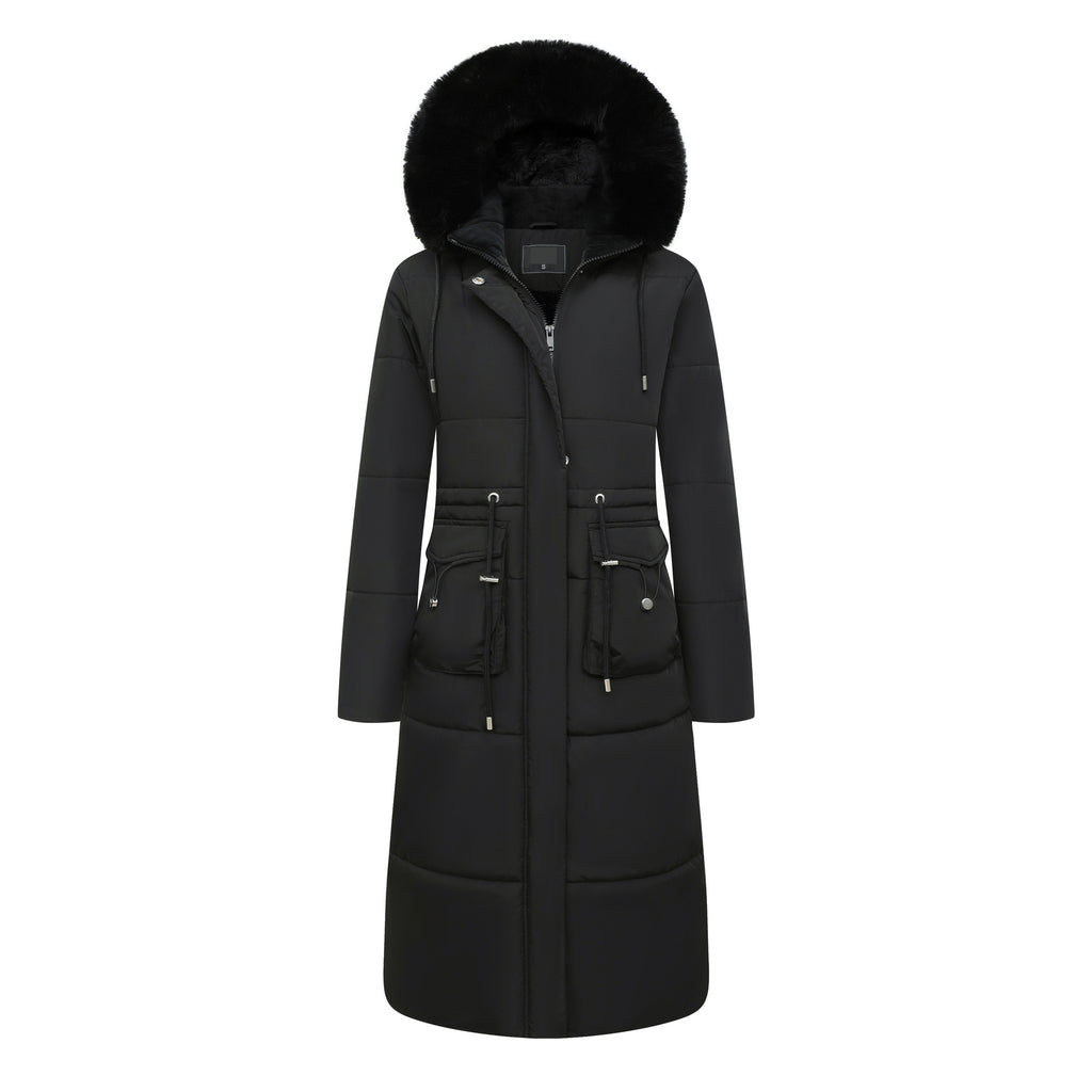 Women's Cotton Jacket Drawstring Cinched Hoodie Fleece-lined Warm