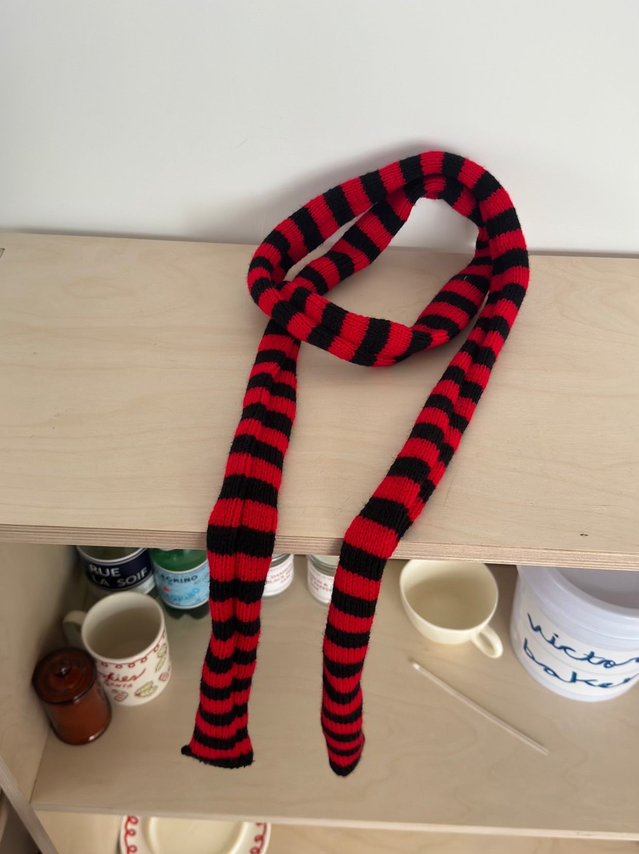 Black And White Striped Thickened Wool Decorative Thin Scarf