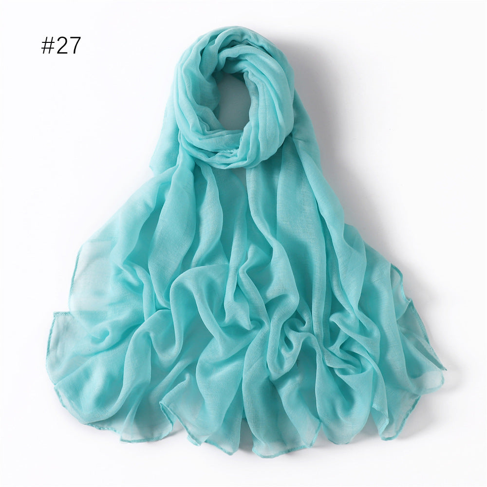 Classic Women's Pure Color Tulle Cotton And Linen Breathable Thin Scarf Silk