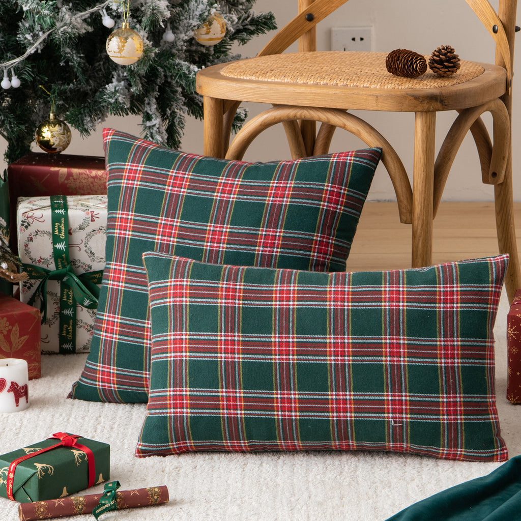 Living Room Christmas Plaid Polyester Cotton Pillowcase