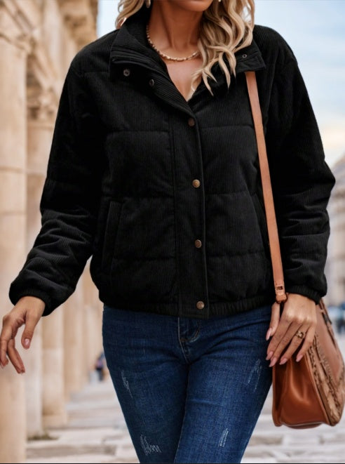 Zip Up Snap Button Padded Padded Coat Clothes Winter