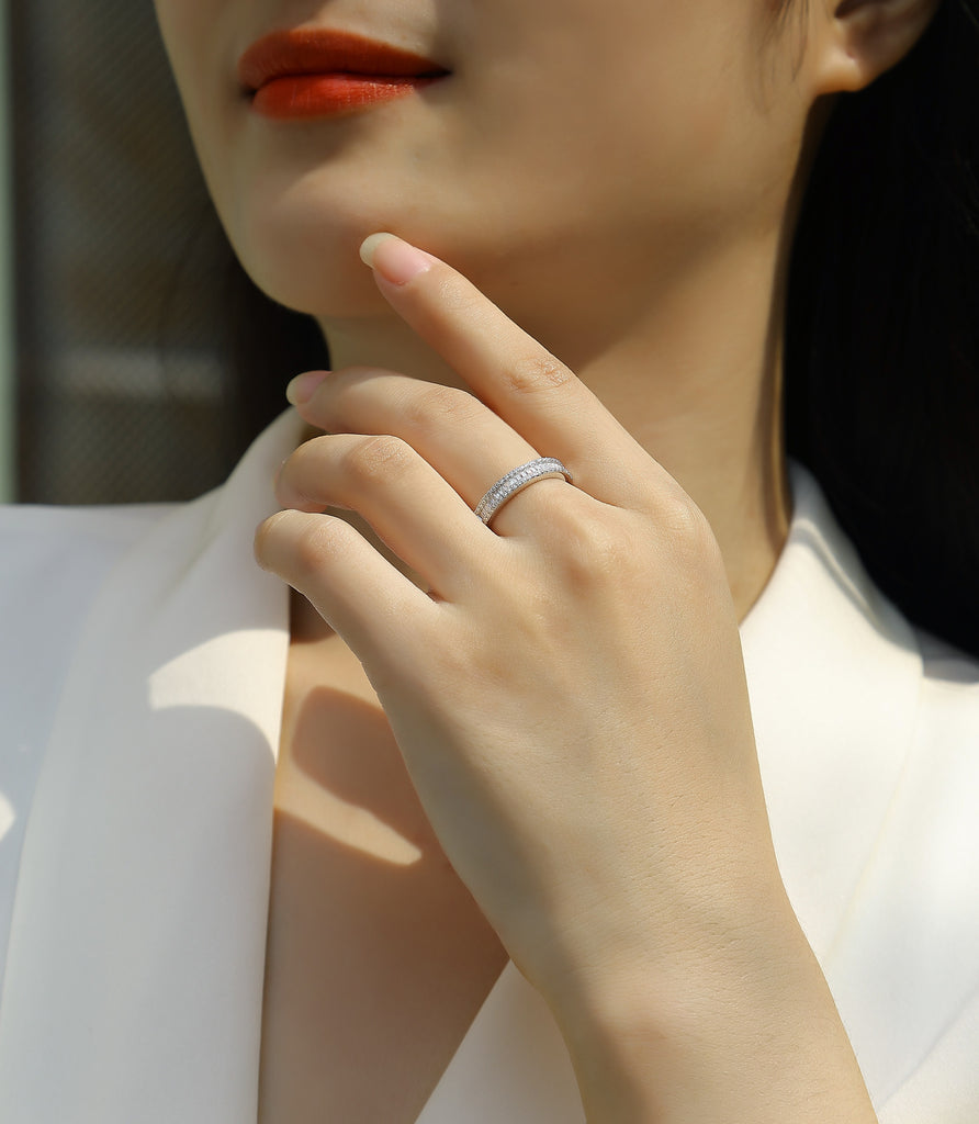 A Beautiful Moment - A Wedding Ring Set With Top-quality Moissanite S925 Silver And Platinum-plated Diamond Can Be Tested With A Diamond Pen