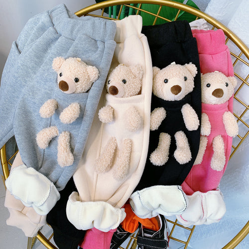 Boys And Girls Detachable Pockets Bear Pants