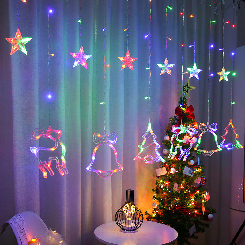 Christmas Deer Tree Bells Star String Fairy Lights Curtain Light Outdoor Garland