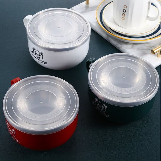 Stainless Steel Instant Noodle Bowl Color Large Capacity With Lid Portable Lunch Box Student Household Dormitory Office Worker