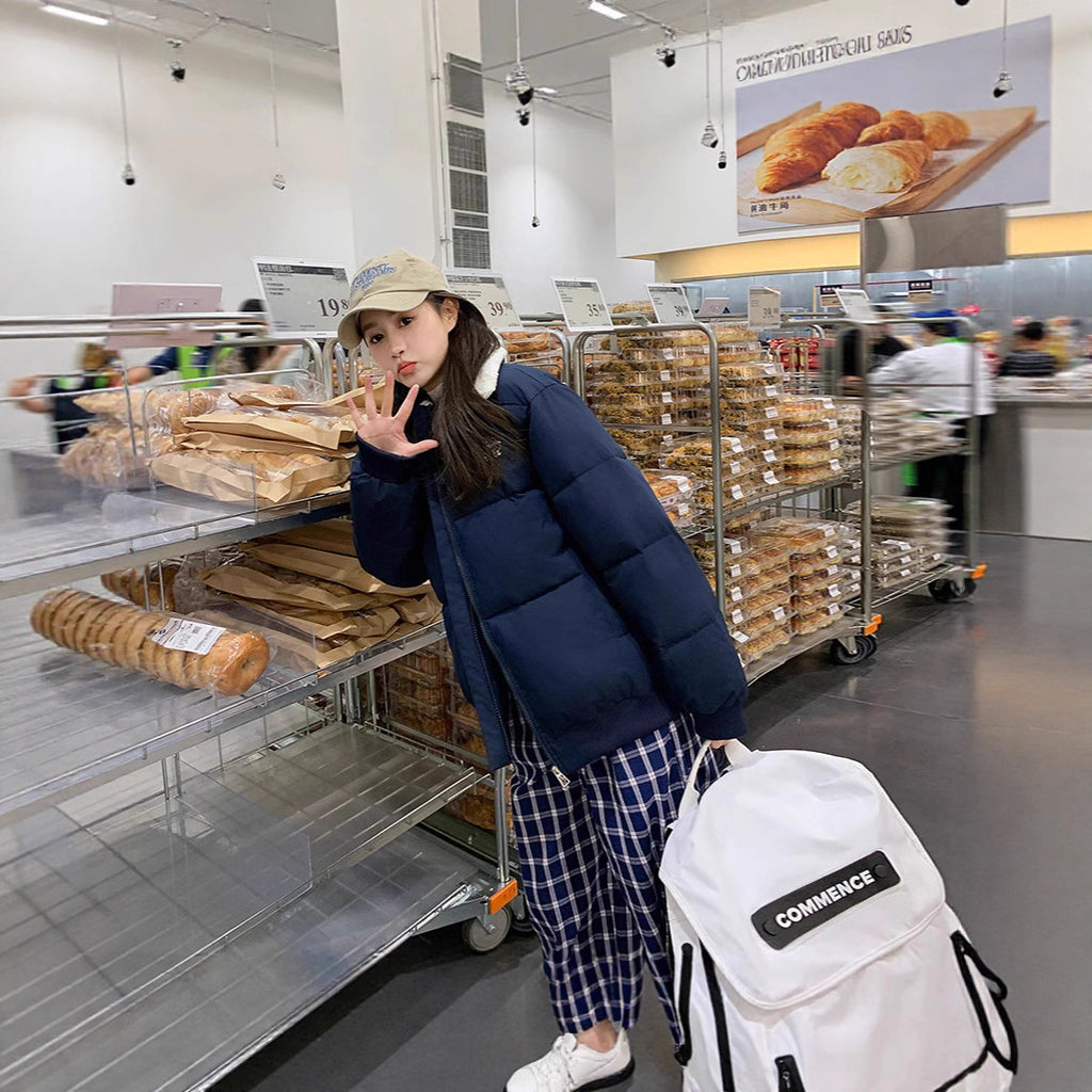 Loose And Warm Thickened Lamb Fur Collar Cotton-padded Clothes