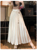 Vintage Belt Pleated Skirt Versatile Slimming High Waist A- Line