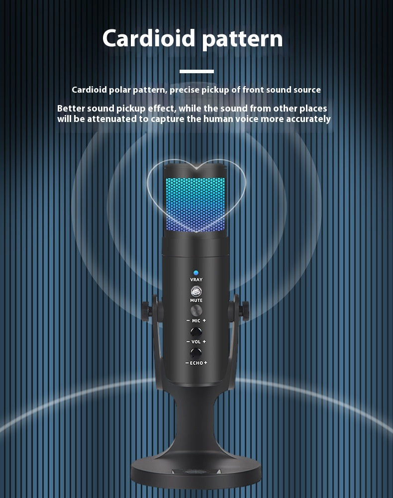 RGB Colorful Breathing Ambience Light USB Condenser Microphone