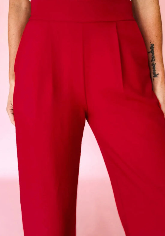 Black Pleated Detail Pull On High Elastic Waist Loose Straight Pants