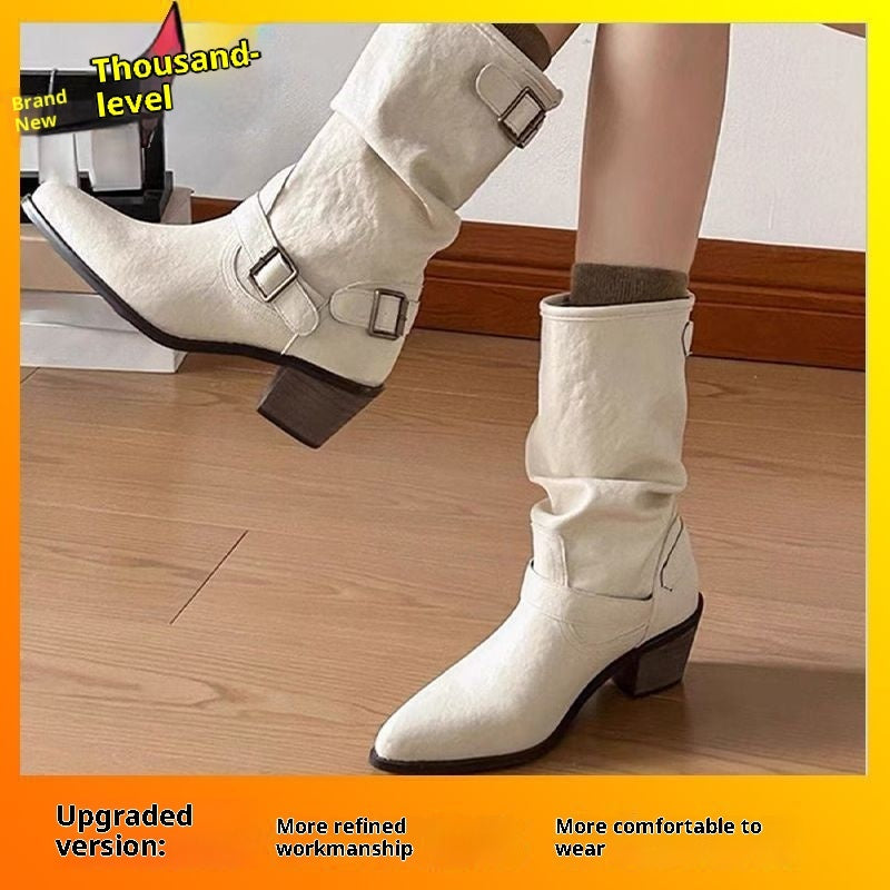 Fashion All-match Comfort And Casual Pointed Toe Chunky Heel Women's Boots