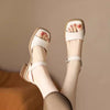 Real Soft Leather French Sandals Female Square Toe