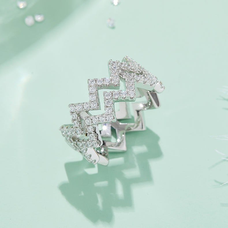 Diamond Shine - Set With Top-quality Moissanite S925, Silver And Platinum-plated Diamond Wedding Ring. The Ring Can Be Inspected With A Diamond Pen