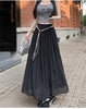 Vintage Belt Pleated Skirt Versatile Slimming High Waist A- Line