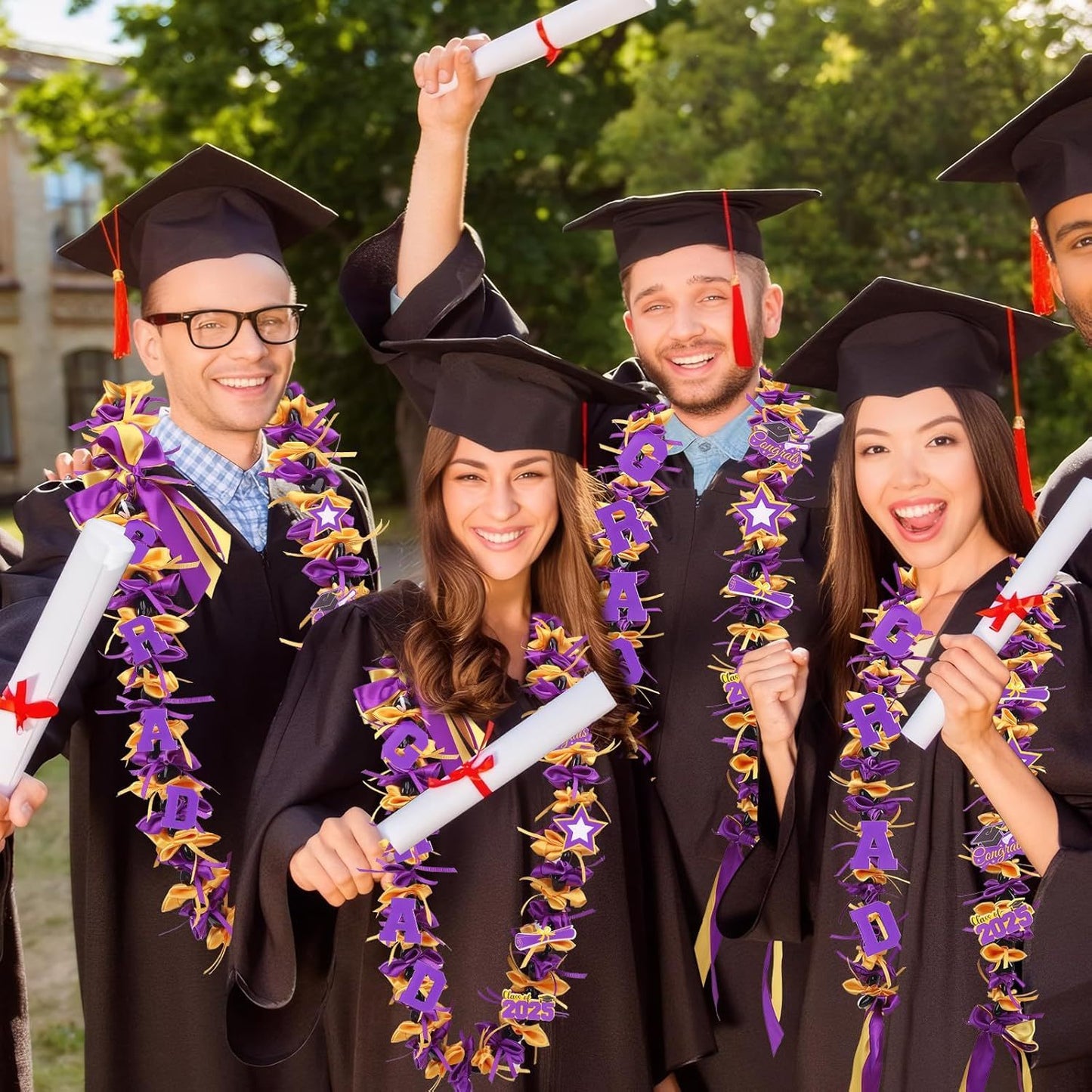 Graduation Lei Graduation Ribbon Leis Graduation Kukui Nut Leis Purple And Gold Braided Lei Honor Cord Class Of 2025 College Gift Congrats Grad Party Supplies Clearance